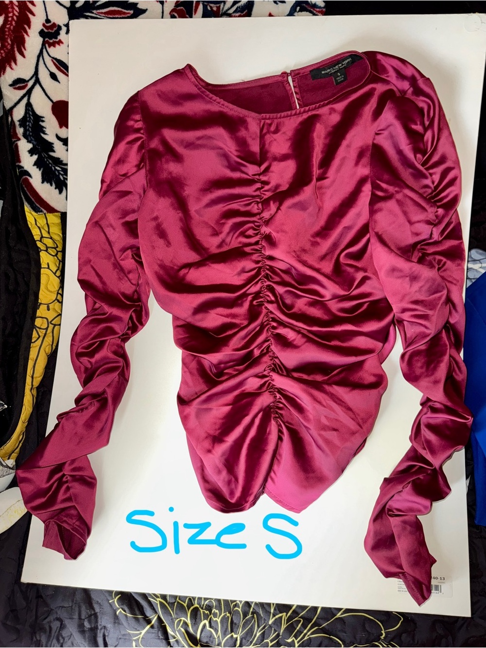 Marc New York Ruched Satin Blouse - Berry
